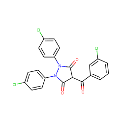 O=C(c1cccc(Cl)c1)C1C(=O)N(c2ccc(Cl)cc2)N(c2ccc(Cl)cc2)C1=O ZINC000101099944