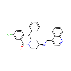 O=C(c1cccc(Cl)c1)N1CC[C@H](NCc2ccnc3ccccc23)C[C@H]1Cc1ccccc1 ZINC000029389663