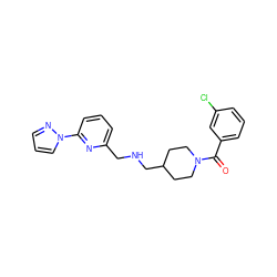 O=C(c1cccc(Cl)c1)N1CCC(CNCc2cccc(-n3cccn3)n2)CC1 ZINC000013782326