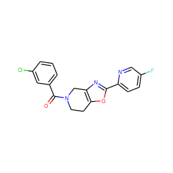 O=C(c1cccc(Cl)c1)N1CCc2oc(-c3ccc(F)cn3)nc2C1 ZINC000219627899