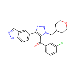 O=C(c1cccc(Cl)c1)c1c(-c2ccc3[nH]ncc3c2)nnn1CC1CCOCC1 ZINC000147986253