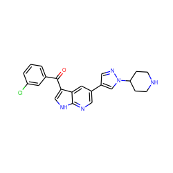 O=C(c1cccc(Cl)c1)c1c[nH]c2ncc(-c3cnn(C4CCNCC4)c3)cc12 ZINC000473090598