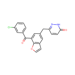 O=C(c1cccc(Cl)c1)c1cc(Cc2ccc(=O)[nH]n2)cc2ccoc12 ZINC000040980271