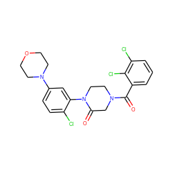 O=C(c1cccc(Cl)c1Cl)N1CCN(c2cc(N3CCOCC3)ccc2Cl)C(=O)C1 ZINC000059298062