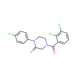 O=C(c1cccc(Cl)c1Cl)N1CCN(c2ccc(Cl)cc2)C(=O)C1 ZINC000059278833