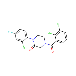 O=C(c1cccc(Cl)c1Cl)N1CCN(c2ccc(F)cc2Cl)C(=O)C1 ZINC000059278848