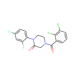 O=C(c1cccc(Cl)c1Cl)N1CCN(c2ccc(F)cc2F)C(=O)C1 ZINC000059280324