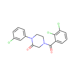 O=C(c1cccc(Cl)c1Cl)N1CCN(c2cccc(Cl)c2)C(=O)C1 ZINC000059280307