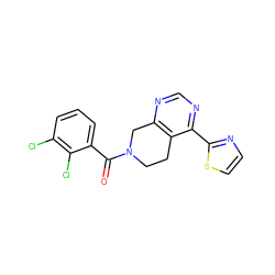 O=C(c1cccc(Cl)c1Cl)N1CCc2c(ncnc2-c2nccs2)C1 ZINC000219466367