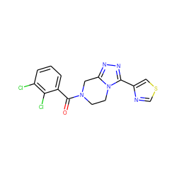 O=C(c1cccc(Cl)c1Cl)N1CCn2c(nnc2-c2cscn2)C1 ZINC000095565478