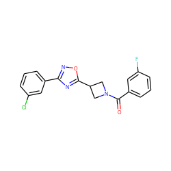 O=C(c1cccc(F)c1)N1CC(c2nc(-c3cccc(Cl)c3)no2)C1 ZINC000095573044