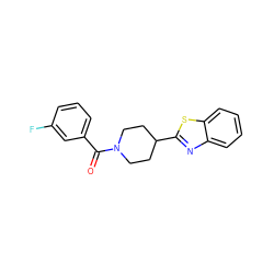 O=C(c1cccc(F)c1)N1CCC(c2nc3ccccc3s2)CC1 ZINC000001326705