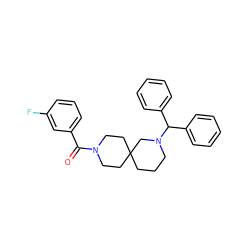 O=C(c1cccc(F)c1)N1CCC2(CCCN(C(c3ccccc3)c3ccccc3)C2)CC1 ZINC000003956039