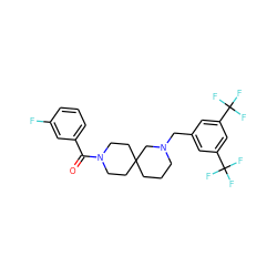 O=C(c1cccc(F)c1)N1CCC2(CCCN(Cc3cc(C(F)(F)F)cc(C(F)(F)F)c3)C2)CC1 ZINC000004238004