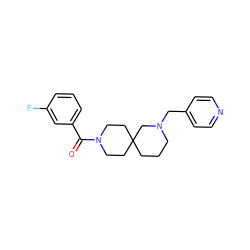 O=C(c1cccc(F)c1)N1CCC2(CCCN(Cc3ccncc3)C2)CC1 ZINC000003956015