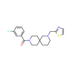 O=C(c1cccc(F)c1)N1CCC2(CCCN(Cc3nccs3)C2)CC1 ZINC000004238179