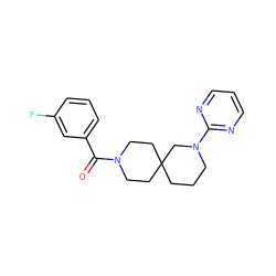 O=C(c1cccc(F)c1)N1CCC2(CCCN(c3ncccn3)C2)CC1 ZINC000003956076