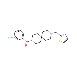 O=C(c1cccc(F)c1)N1CCC2(CCN(Cc3nccs3)CC2)CC1 ZINC000004237974