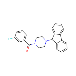 O=C(c1cccc(F)c1)N1CCN(C2c3ccccc3-c3ccccc32)CC1 ZINC000299867537