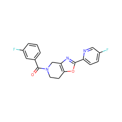 O=C(c1cccc(F)c1)N1CCc2oc(-c3ccc(F)cn3)nc2C1 ZINC000219627801