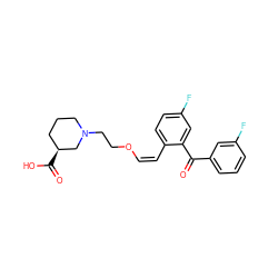 O=C(c1cccc(F)c1)c1cc(F)ccc1/C=C\OCCN1CCC[C@H](C(=O)O)C1 ZINC000096923619