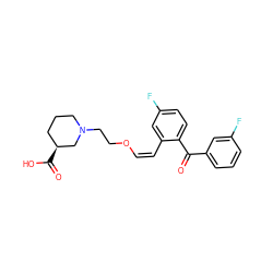 O=C(c1cccc(F)c1)c1ccc(F)cc1/C=C\OCCN1CCC[C@H](C(=O)O)C1 ZINC000096923631