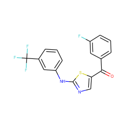 O=C(c1cccc(F)c1)c1cnc(Nc2cccc(C(F)(F)F)c2)s1 ZINC000028344831