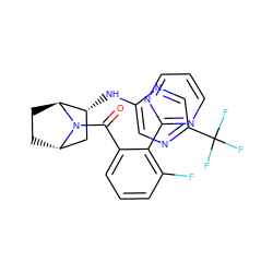 O=C(c1cccc(F)c1-c1ncccn1)N1[C@H]2CC[C@H]1[C@H](Nc1cnc(C(F)(F)F)cn1)C2 ZINC000221046205