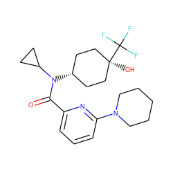 O=C(c1cccc(N2CCCCC2)n1)N(C1CC1)[C@H]1CC[C@](O)(C(F)(F)F)CC1 ZINC000139430091