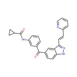 O=C(c1cccc(NC(=O)C2CC2)c1)c1ccc2[nH]nc(/C=C/c3ccccn3)c2c1 ZINC001772657963