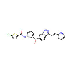 O=C(c1cccc(NC(=O)c2ccc(Cl)s2)c1)c1ccc2c(/C=C/c3ccccn3)n[nH]c2c1 ZINC000167239428