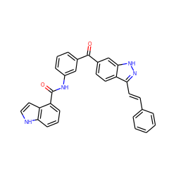 O=C(c1cccc(NC(=O)c2cccc3[nH]ccc23)c1)c1ccc2c(/C=C/c3ccccc3)n[nH]c2c1 ZINC000033973069