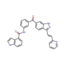 O=C(c1cccc(NC(=O)c2cccc3[nH]ccc23)c1)c1ccc2c(/C=C/c3ccccn3)n[nH]c2c1 ZINC000003927815