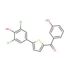 O=C(c1cccc(O)c1)c1ccc(-c2cc(Cl)c(O)c(Cl)c2)s1 ZINC001772578548