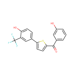 O=C(c1cccc(O)c1)c1ccc(-c2ccc(O)c(C(F)(F)F)c2)s1 ZINC000064446915