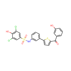 O=C(c1cccc(O)c1)c1ccc(-c2cccc(NS(=O)(=O)c3cc(Cl)c(O)c(Cl)c3)c2)s1 ZINC000473150901