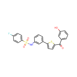 O=C(c1cccc(O)c1)c1ccc(-c2cccc(NS(=O)(=O)c3ccc(F)cc3)c2)s1 ZINC000473149613