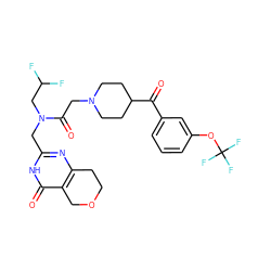 O=C(c1cccc(OC(F)(F)F)c1)C1CCN(CC(=O)N(Cc2nc3c(c(=O)[nH]2)COCC3)CC(F)F)CC1 ZINC000205721228