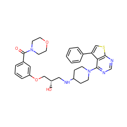 O=C(c1cccc(OC[C@@H](O)CNC2CCN(c3ncnc4scc(-c5ccccc5)c34)CC2)c1)N1CCOCC1 ZINC000064539764