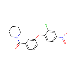 O=C(c1cccc(Oc2ccc([N+](=O)[O-])cc2Cl)c1)N1CCCCC1 ZINC000001127709