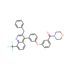 O=C(c1cccc(Oc2cccc(-c3c(Cc4ccccc4)cnc4c(C(F)(F)F)cccc34)c2)c1)N1CCOCC1 ZINC000044307886