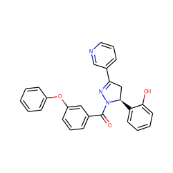 O=C(c1cccc(Oc2ccccc2)c1)N1N=C(c2cccnc2)C[C@H]1c1ccccc1O ZINC000071295698