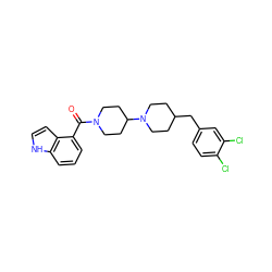 O=C(c1cccc2[nH]ccc12)N1CCC(N2CCC(Cc3ccc(Cl)c(Cl)c3)CC2)CC1 ZINC000028131373