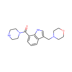 O=C(c1cccc2c(CN3CCOCC3)c[nH]c12)N1CCNCC1 ZINC000064512101