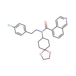 O=C(c1cccc2cnccc12)N(CCc1ccc(Cl)cc1)C1CCC2(CC1)OCCO2 ZINC000040892616