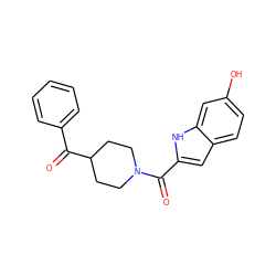 O=C(c1ccccc1)C1CCN(C(=O)c2cc3ccc(O)cc3[nH]2)CC1 ZINC000035259671