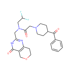 O=C(c1ccccc1)C1CCN(CC(=O)N(Cc2nc3c(c(=O)[nH]2)COCC3)CC(F)F)CC1 ZINC000205716915