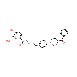 O=C(c1ccccc1)C1CCN(c2ccc(CCNC[C@@H](O)c3ccc(O)c(CO)c3)cc2)CC1 ZINC000169351208