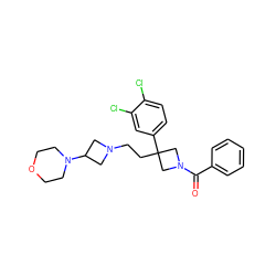 O=C(c1ccccc1)N1CC(CCN2CC(N3CCOCC3)C2)(c2ccc(Cl)c(Cl)c2)C1 ZINC000026282806