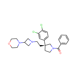 O=C(c1ccccc1)N1CC[C@](CCN2CC(N3CCOCC3)C2)(c2ccc(Cl)c(Cl)c2)C1 ZINC000022930538